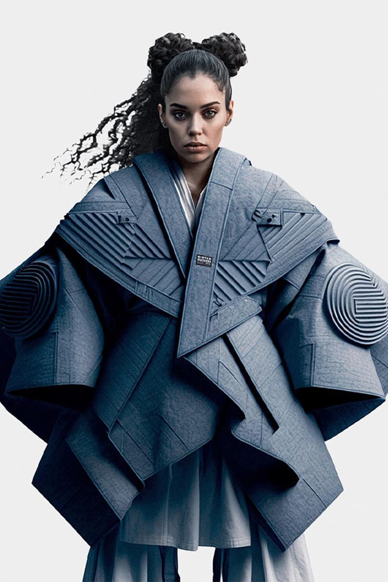 G-Star Raw Releases AI-Designed Denim Collection futuristic midjourney cape liek design technology superhero fight
