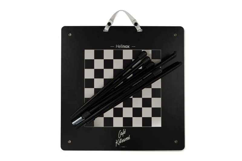 Helinox Cafe maison kitsune collaboration limited edition orange cafe chair table reversible graphic chess checkers release info date price