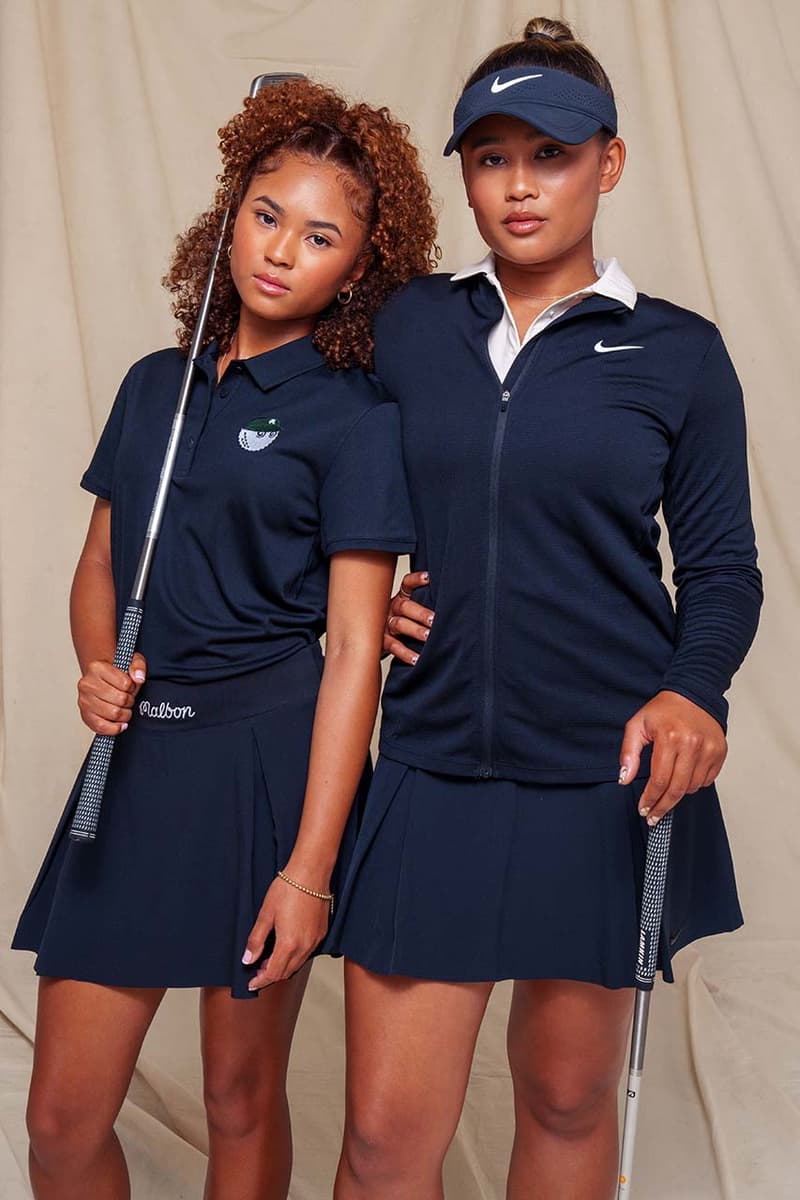 malbon golf nike women collection streetwear apparel polo skirt shorts long sleeve black white navy