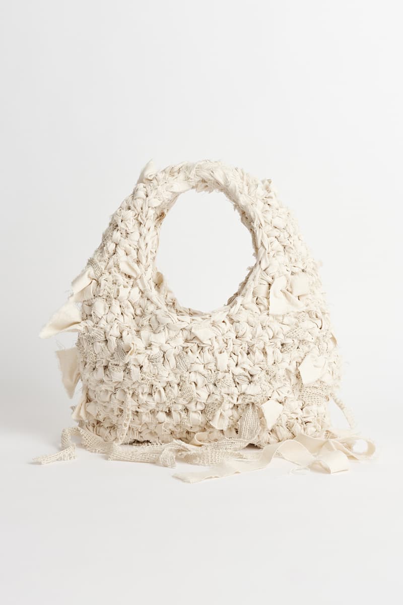 our legacy crochet bags handmade upcycled sustainable jersey printed denim leather blue gray black white unique