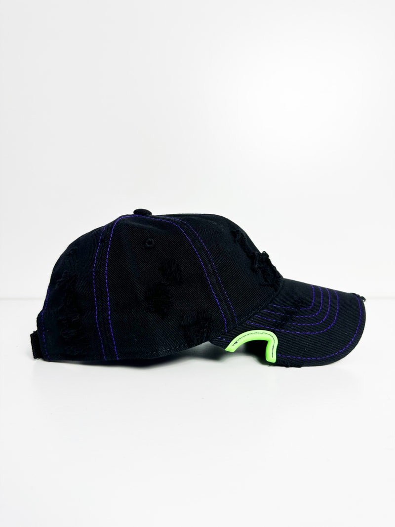 YOUTH OF PARIS x Notch Gear Collaborative Baseball Cap black purple green grunge distressed hat