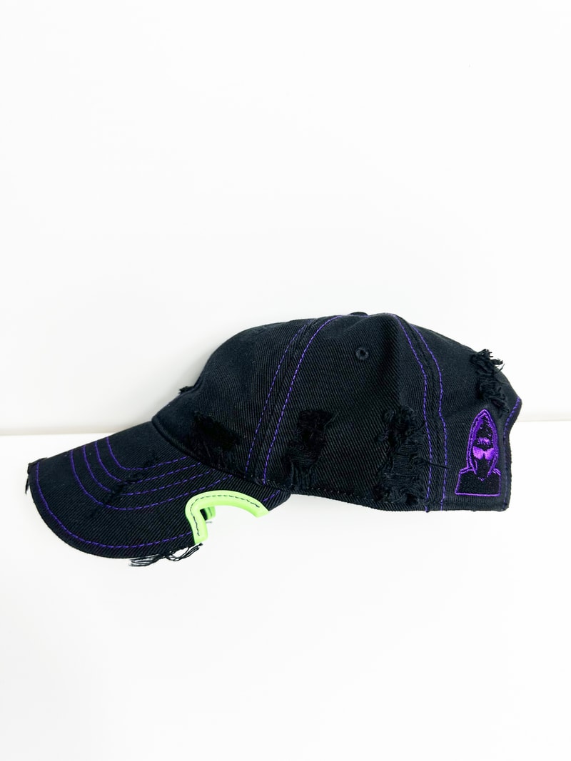 YOUTH OF PARIS x Notch Gear Collaborative Baseball Cap black purple green grunge distressed hat