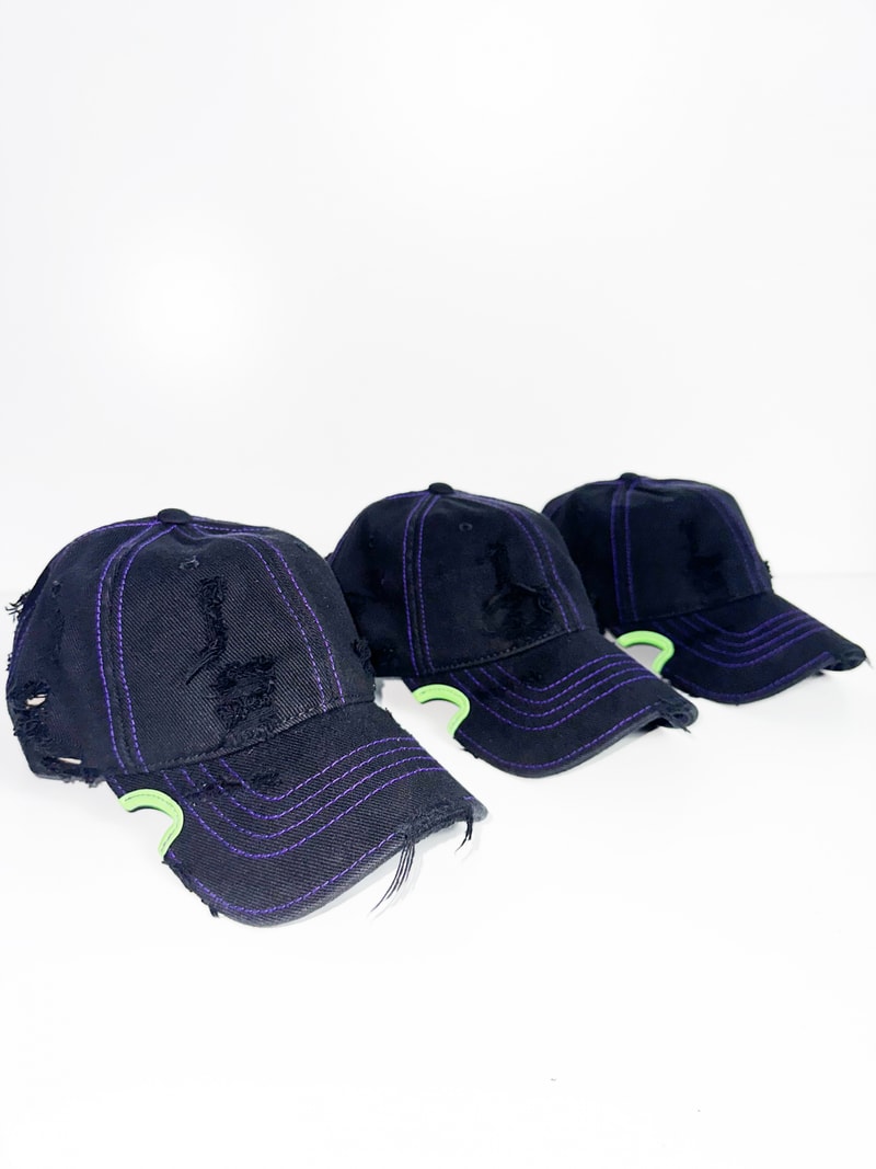 YOUTH OF PARIS x Notch Gear Collaborative Baseball Cap black purple green grunge distressed hat