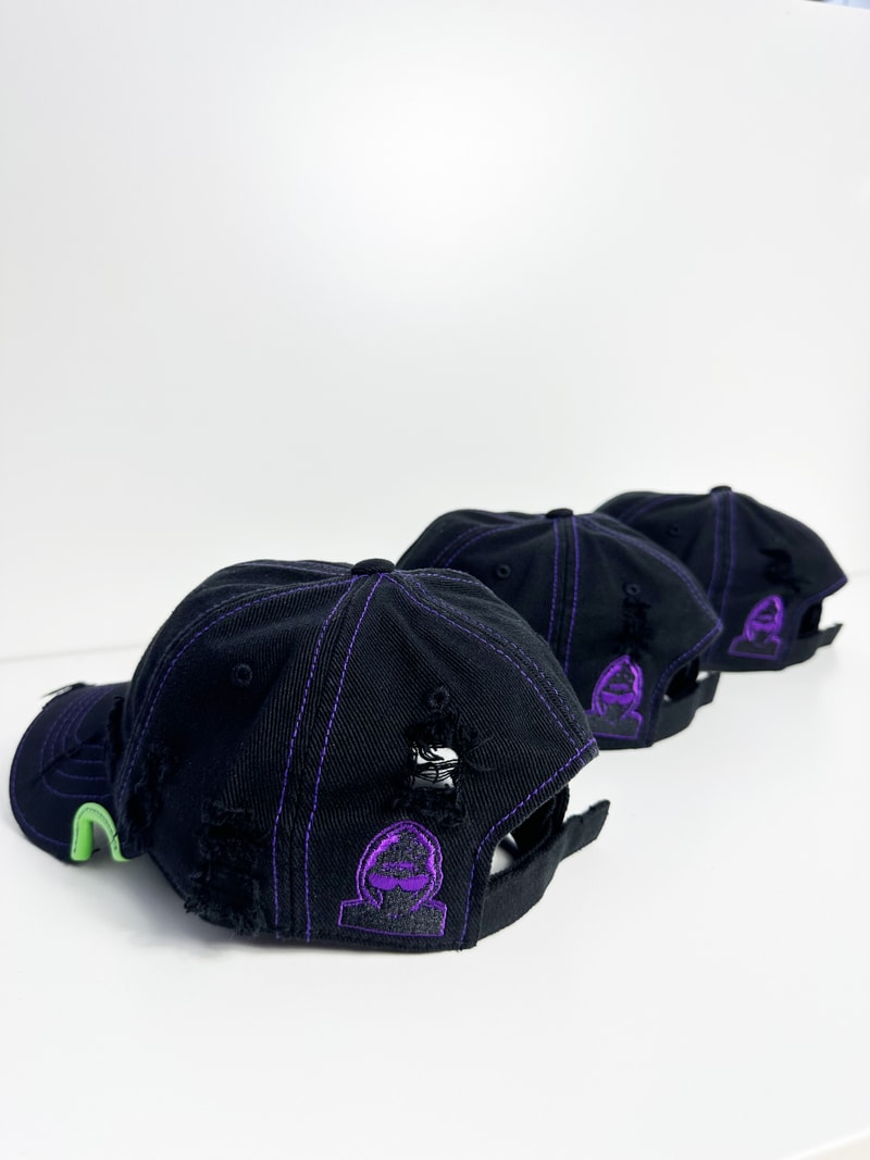 YOUTH OF PARIS x Notch Gear Collaborative Baseball Cap black purple green grunge distressed hat