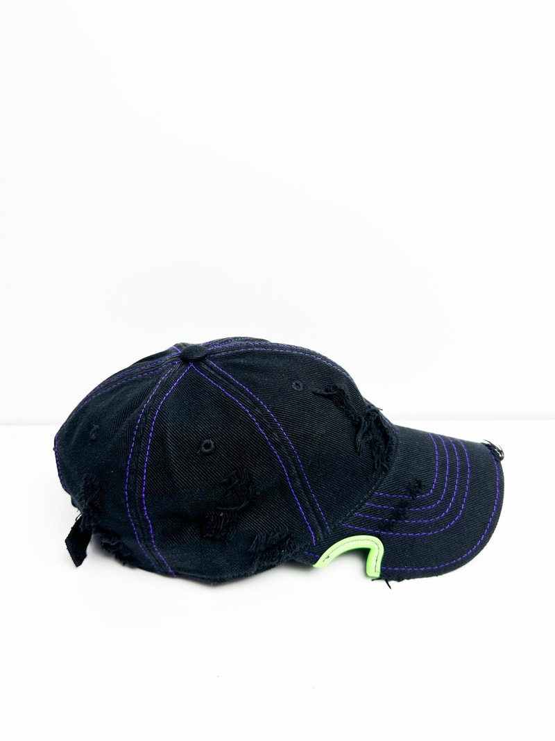 YOUTH OF PARIS x Notch Gear Collaborative Baseball Cap black purple green grunge distressed hat