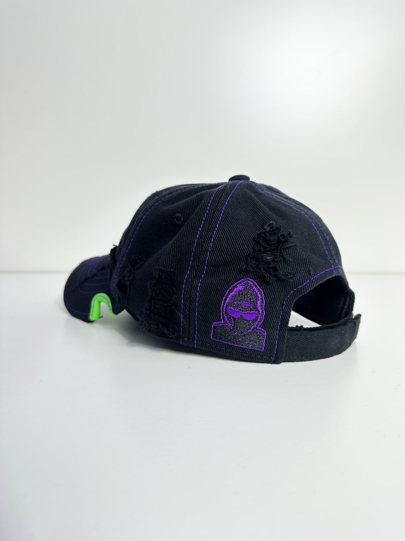 YOUTH OF PARIS x Notch Gear Collaborative Baseball Cap black purple green grunge distressed hat