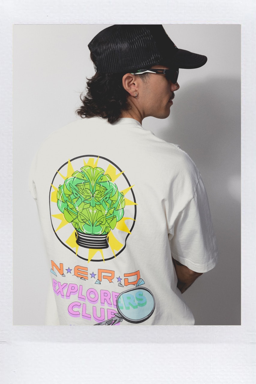 N.E.R.D. and Louis De Guzman Join Forces for N.E.R.D. EXPLORERS CLUB Capsule collection collaboration band music pharrell drop september website space rug headwear socks jacket embroidery tshirt tee shirt top