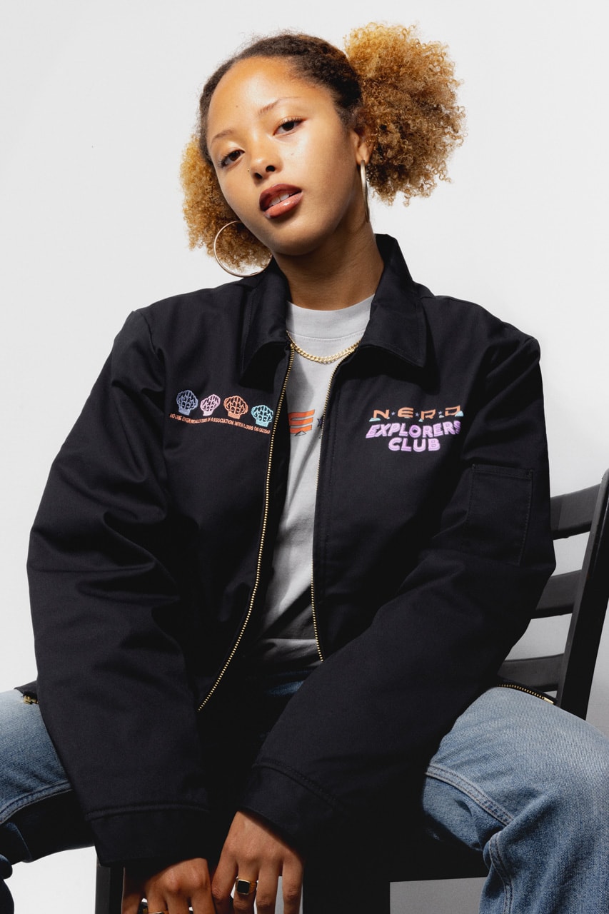 N.E.R.D. and Louis De Guzman Join Forces for N.E.R.D. EXPLORERS CLUB Capsule collection collaboration band music pharrell drop september website space rug headwear socks jacket embroidery tshirt tee shirt top