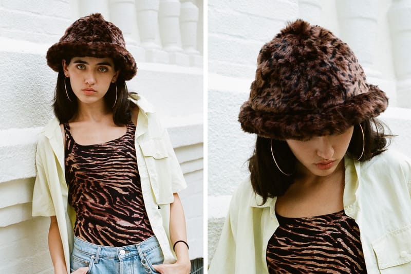 kangol faux fur casual bucket hat in leopard print