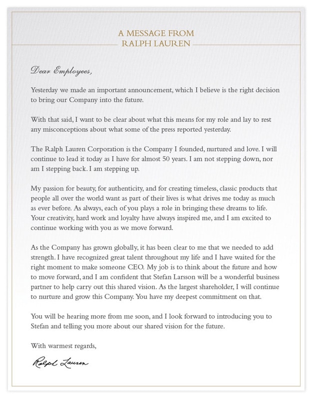 Ralph Lauren Open Letter