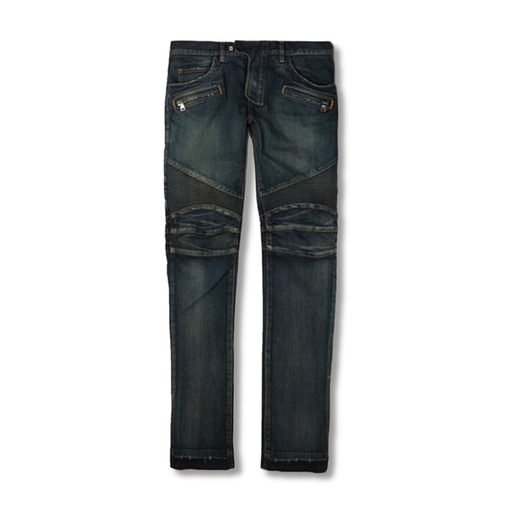 Balmain Regular-Fit Washed Stretch-Denim Biker Jeans