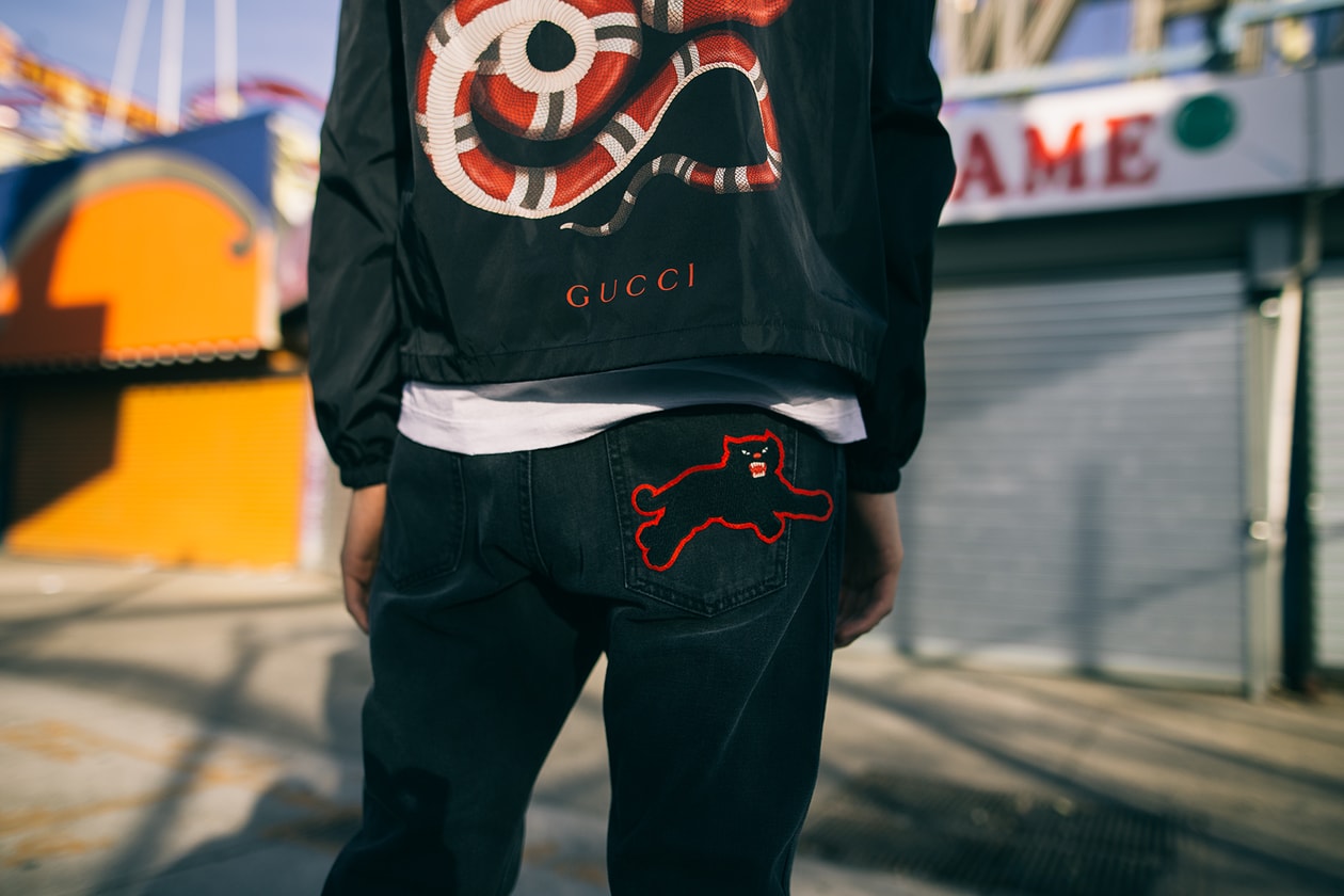 gucci cruise 2016 collection lookbook snake tiger embroidery leather jacket jeans alessandro michele