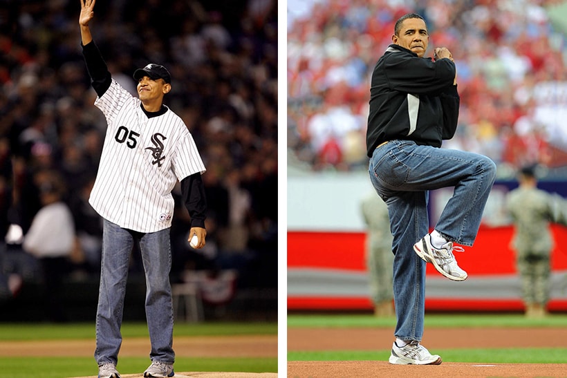 President Barack Obama's Most Stylish Moments POTUS Barry Michelle Obama FLOTUS Suits Normcore Dad Jeans Tan Suits Sunglasses athleisure