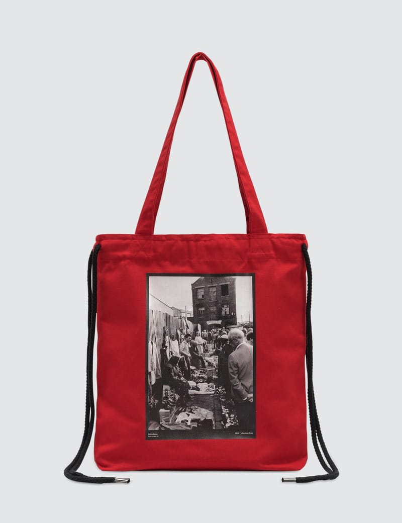 red canvas tote bag