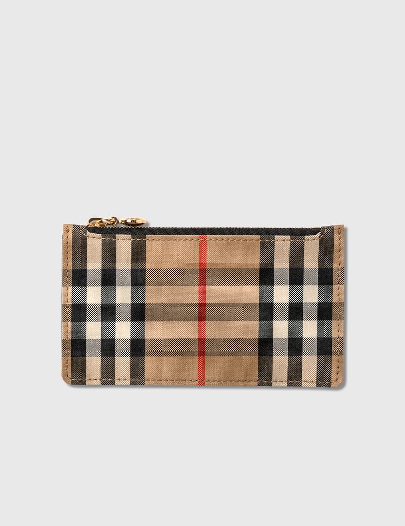 vintage check and leather zip card case