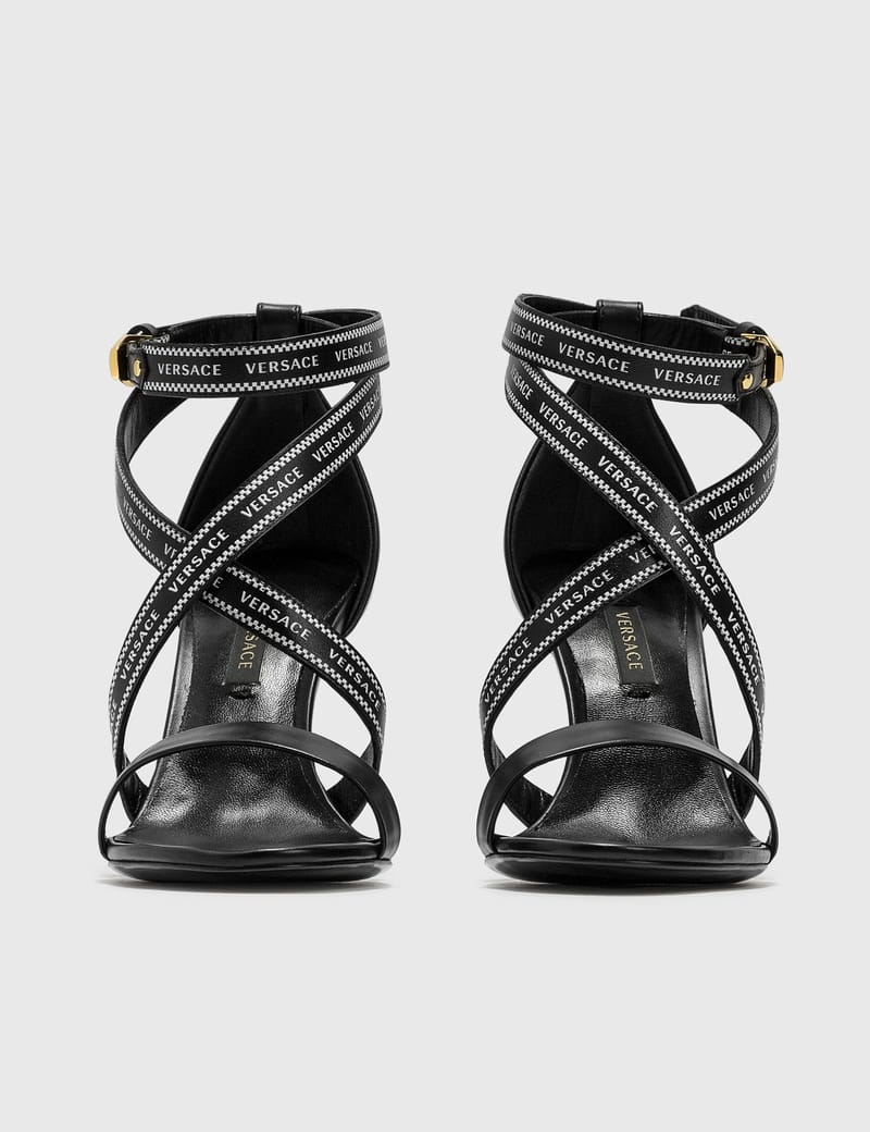 versace logo strap heels