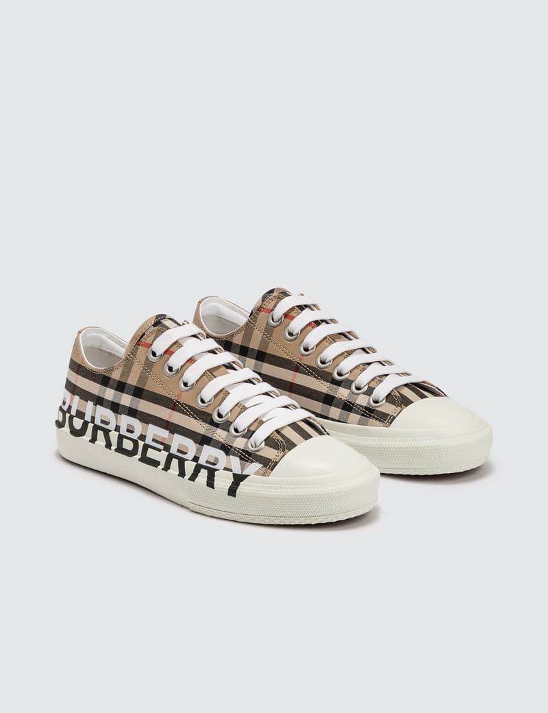 burberry logo print vintage check and leather sneakers