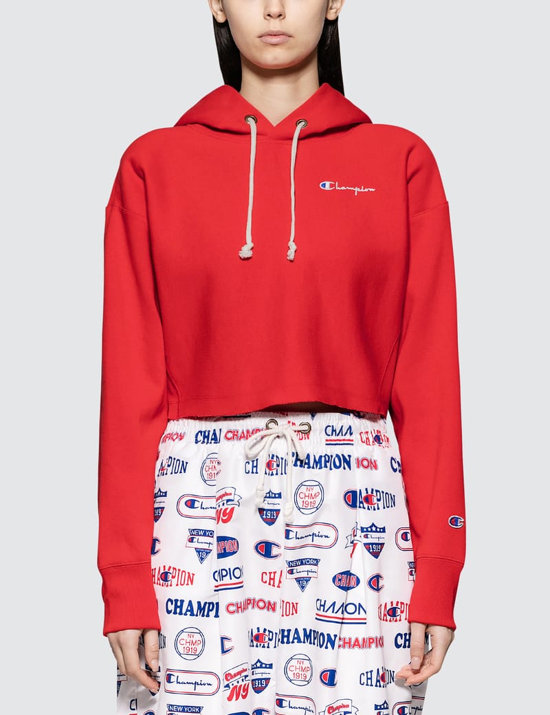 champion reverse weave red crop hoodie