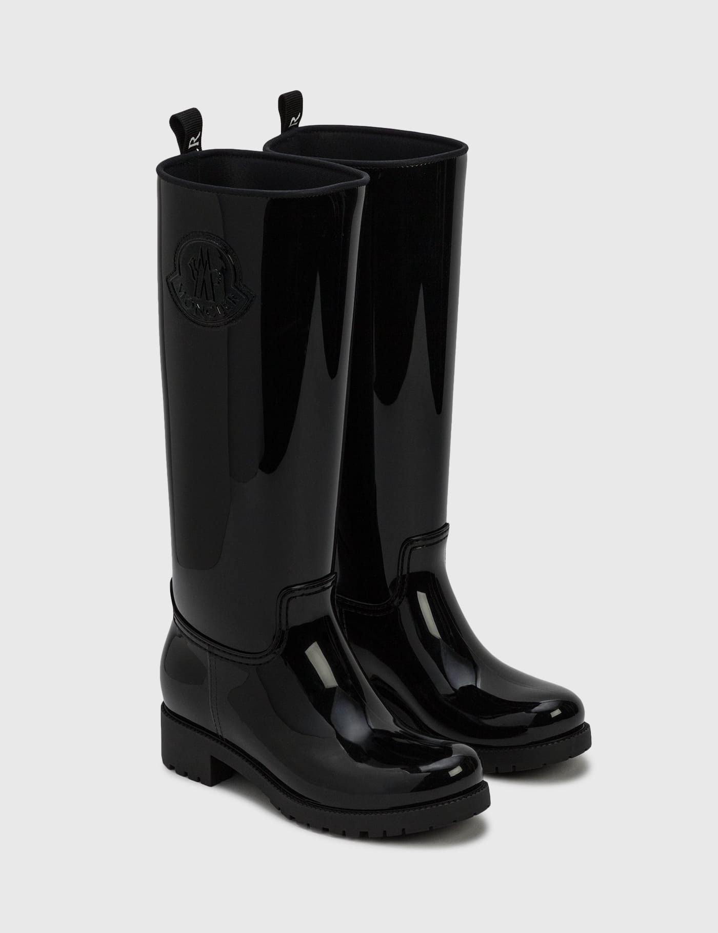 black shiny rain boots