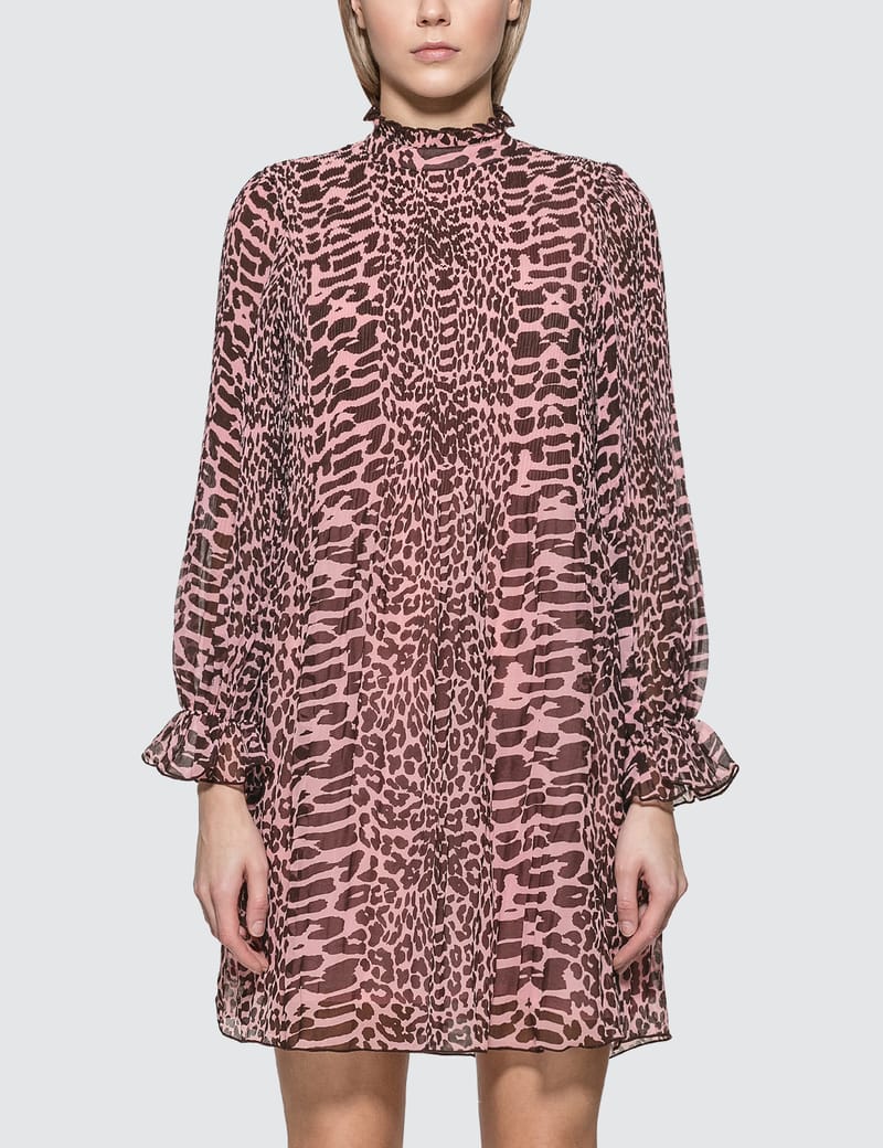 ganni pink leopard dress