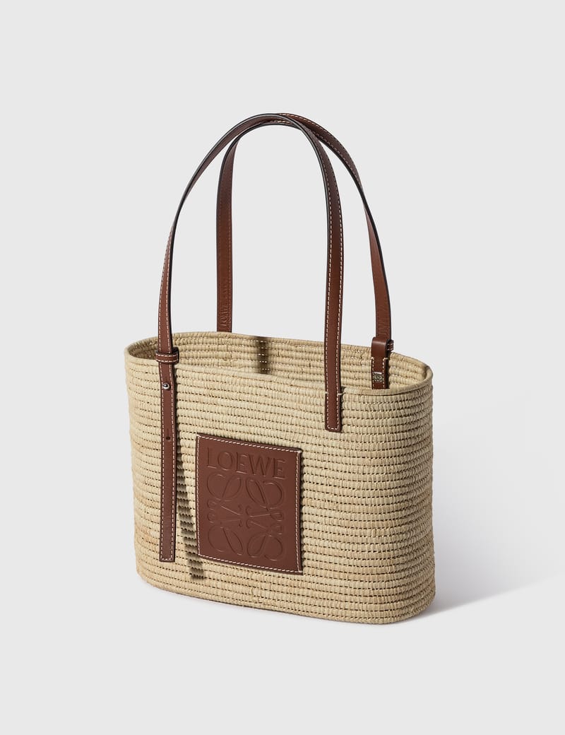 small square basket bolsa in raffia and calfskin
