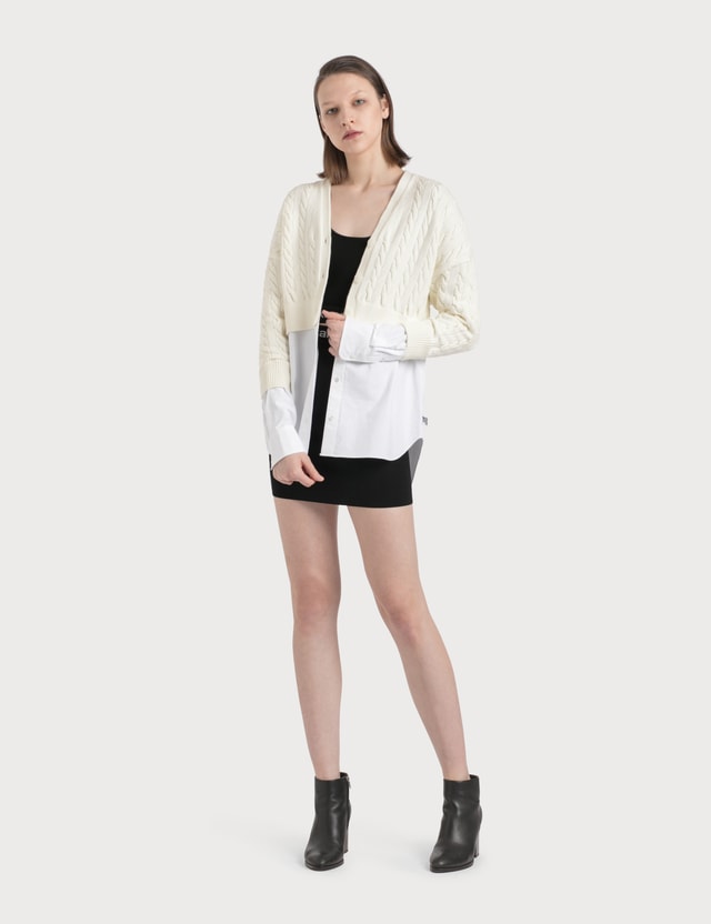 Alexander Wang T Cable Bi Layer Cardigan With Oxford Shirting Hbx