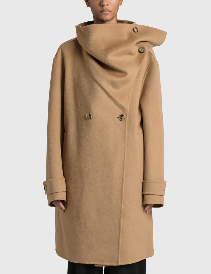 funnel neck wool coat women