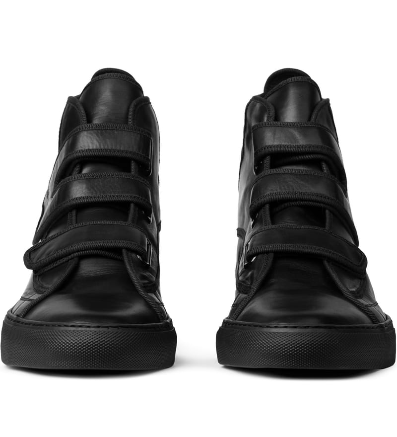 black high top velcro sneakers