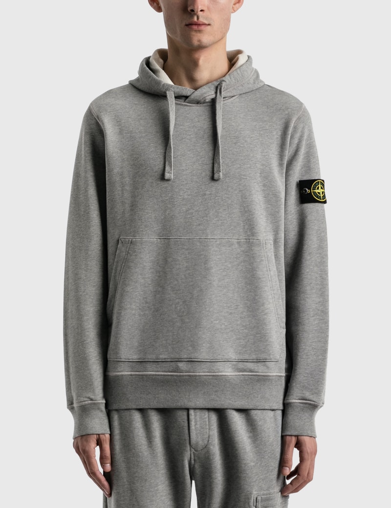 Stone Island Logo-badge Relaxed-fit Cotton-jersey Hoody In Grey