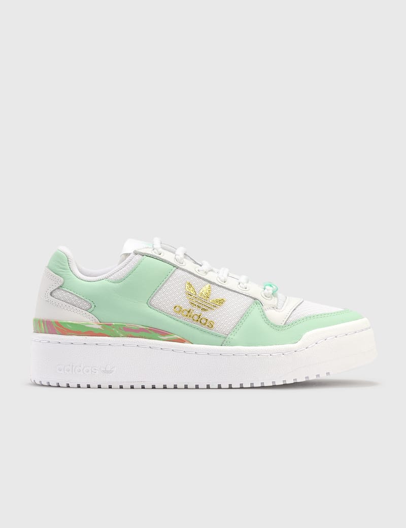 adidas originals forum bold trainers in white with green detail