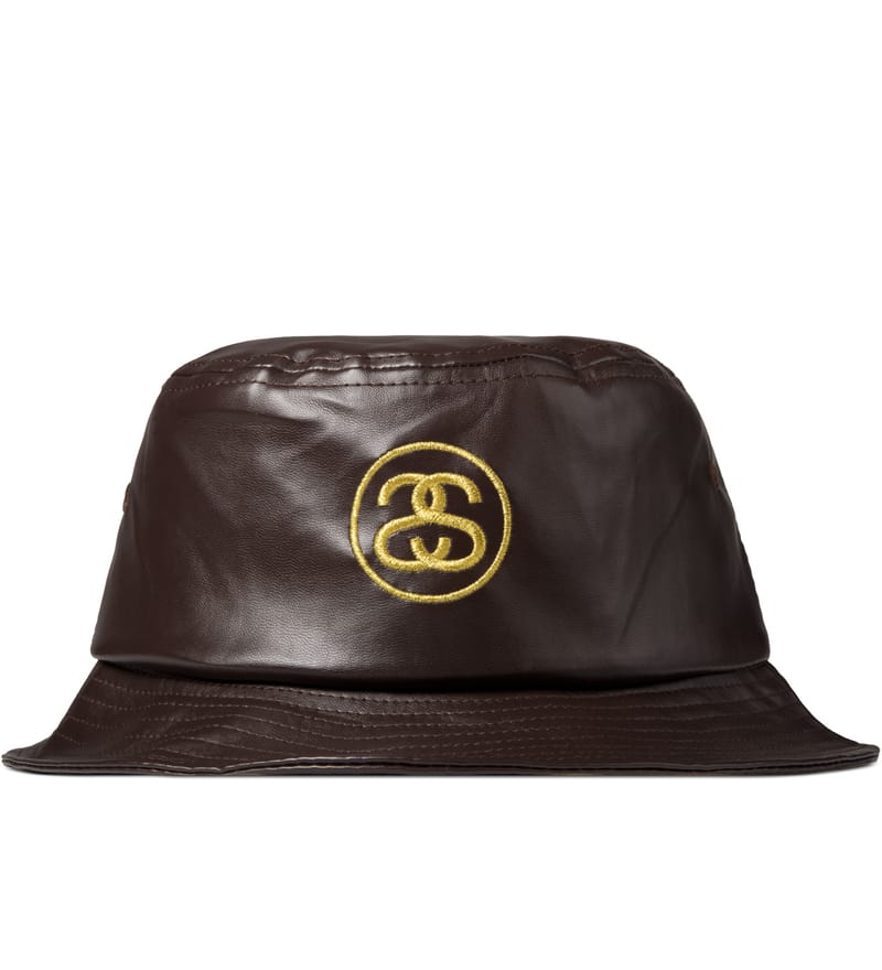 brown leather bucket hat