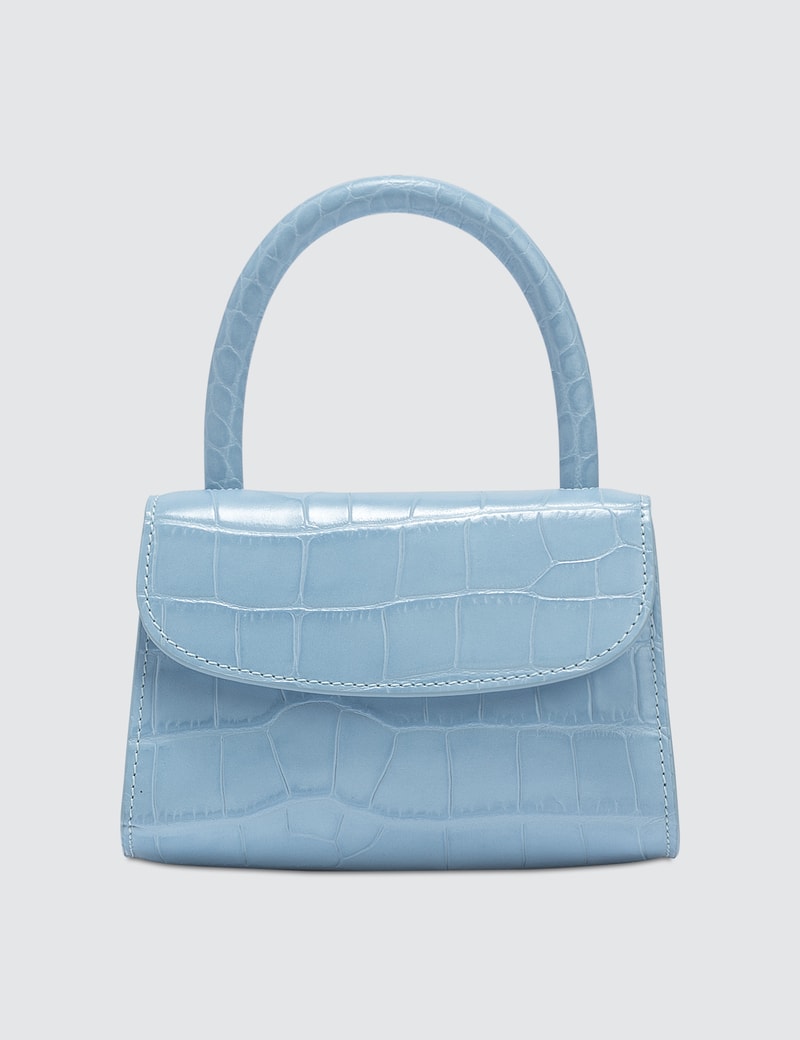 BY FAR Mini Sky Blue Croco Embossed Leather Bag