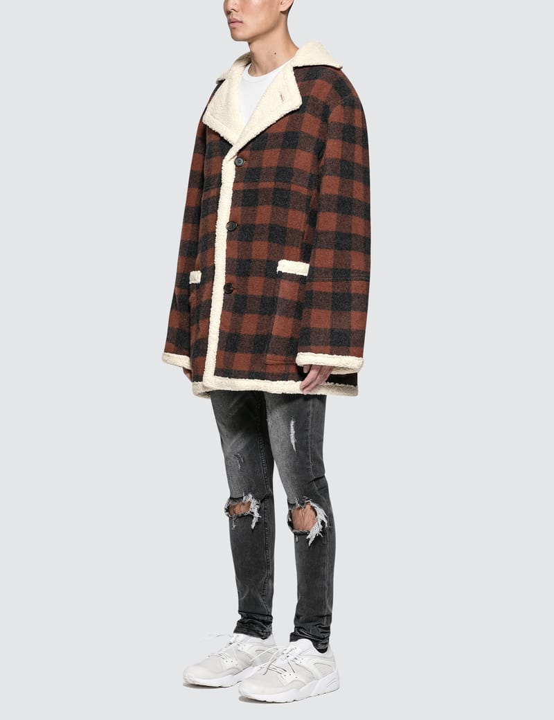 plaid shearling coat