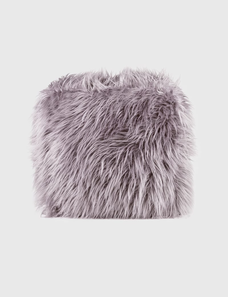 gray furry pillow