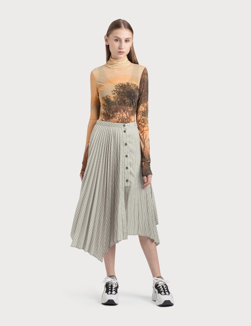 Image of Acne Studios Ilia Stripe Asymmetric Pleated Midi Skirt
