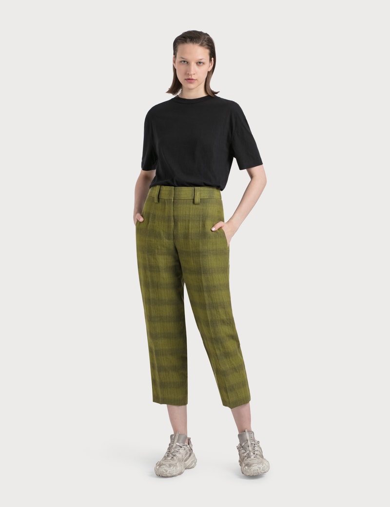 Image of Acne Studios Checked Linen-Blend Trousers