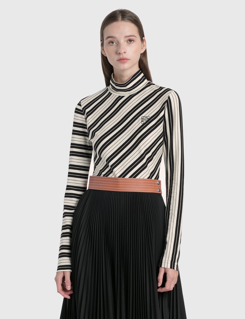Image of Loewe Bias Striped Cotton High Neck Top