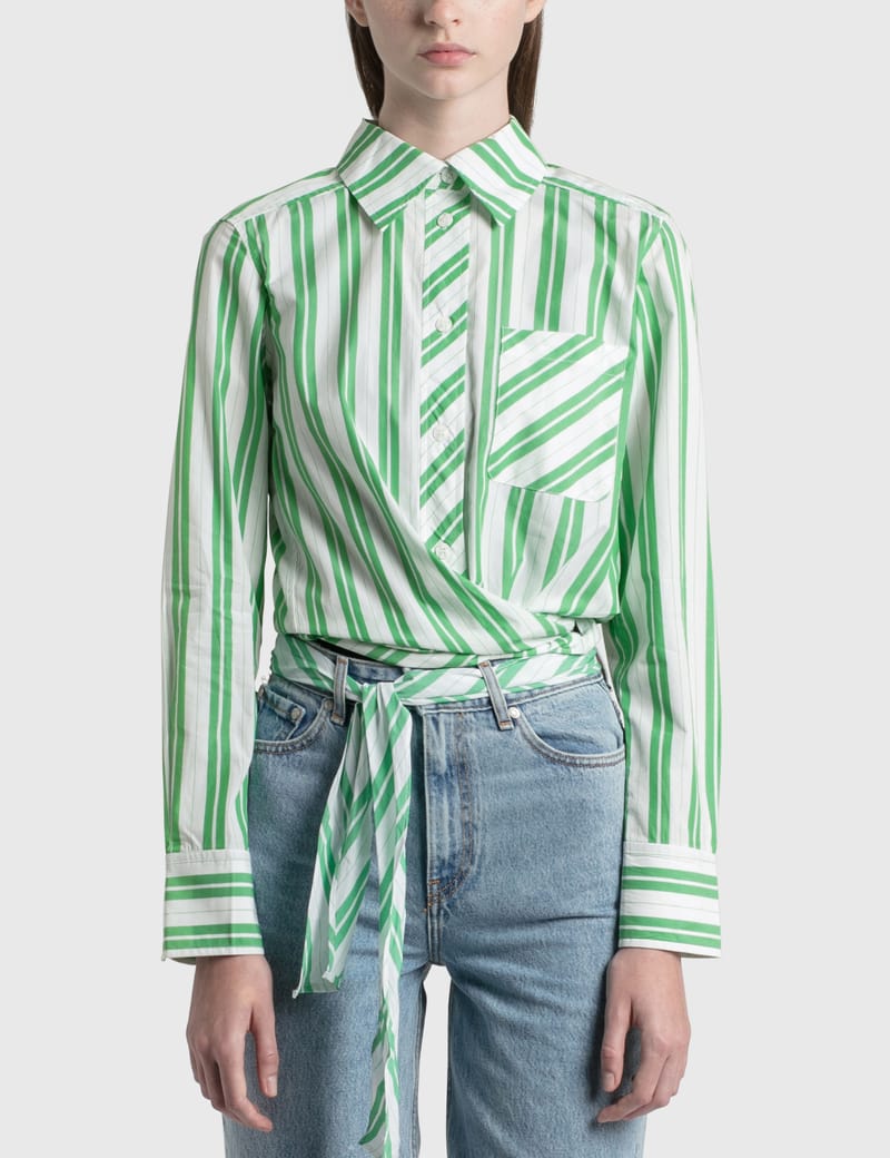 ganni green striped shirt