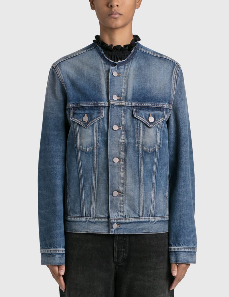 collarless denim jacket mens