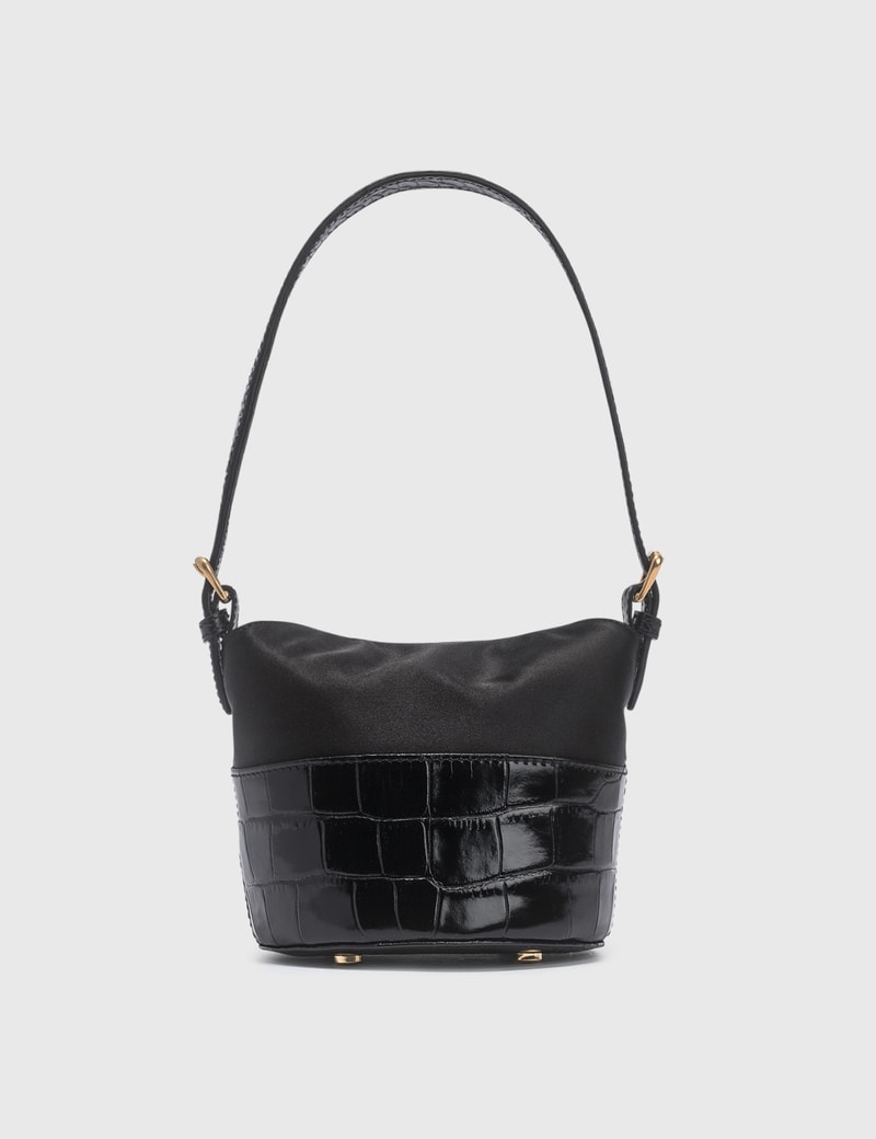 Image of BY FAR Mini Jamie Black Croco Embossed Leather And Black Silk Top Handle Bag