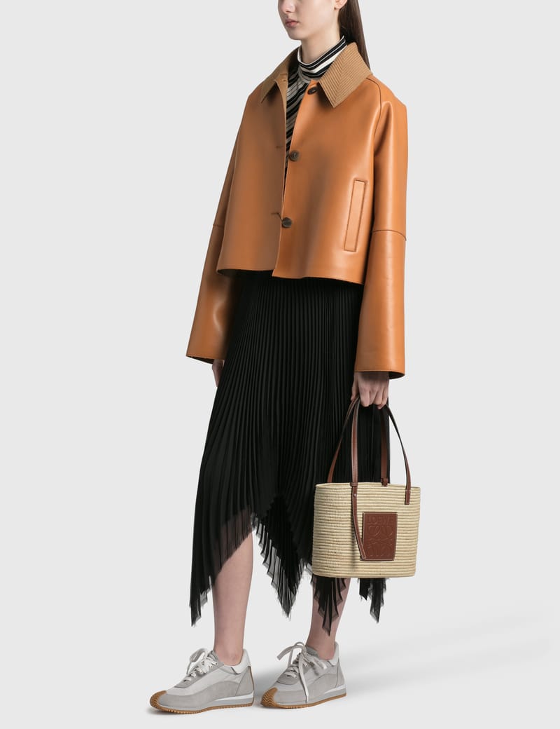 loewe small square basket bolsa in raffia and calfskin