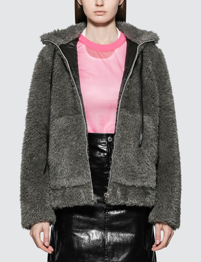 Image of Helmut Lang Shaggy Fur Bomber Jacket