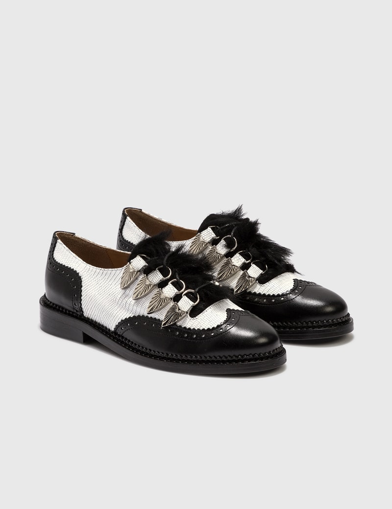 Image of Toga Pulla Leather Shoes With Fur Details