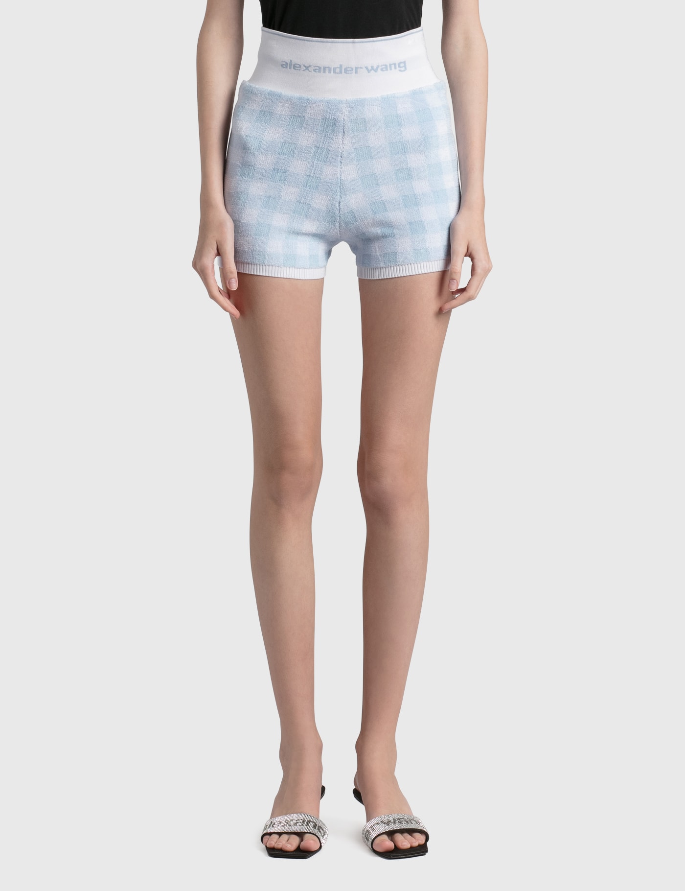 Alexander Wang T Gingham Terry Shorts In Blue