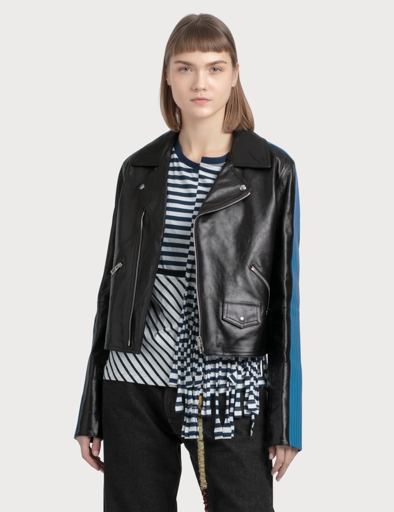 Image of Loewe Blue Bands Leather Biker Jacket