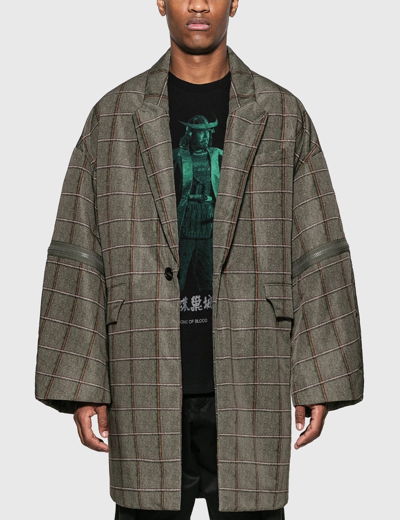 Image of Undercover Long Check Puffer Jacket
