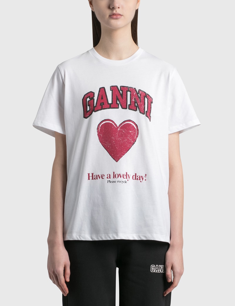 Image of Ganni Heart Basic Cotton Jersey T-Shirt