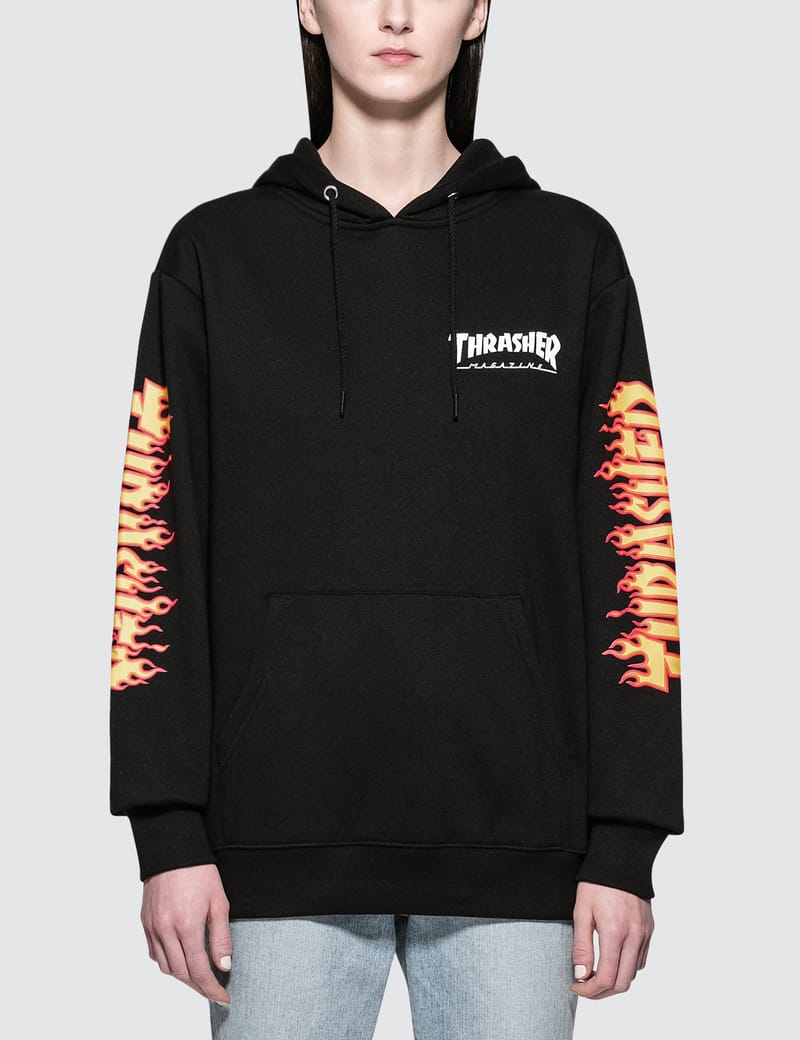 thrasher flame sleeve hoodie