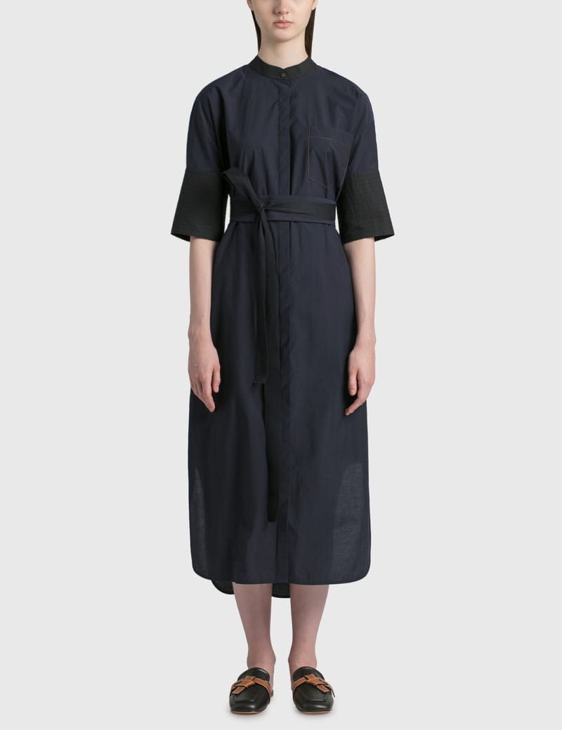 navy blue midi shirt dress