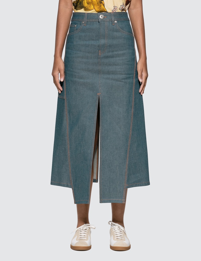 Image of Lanvin Slit Midi Denim Skirt